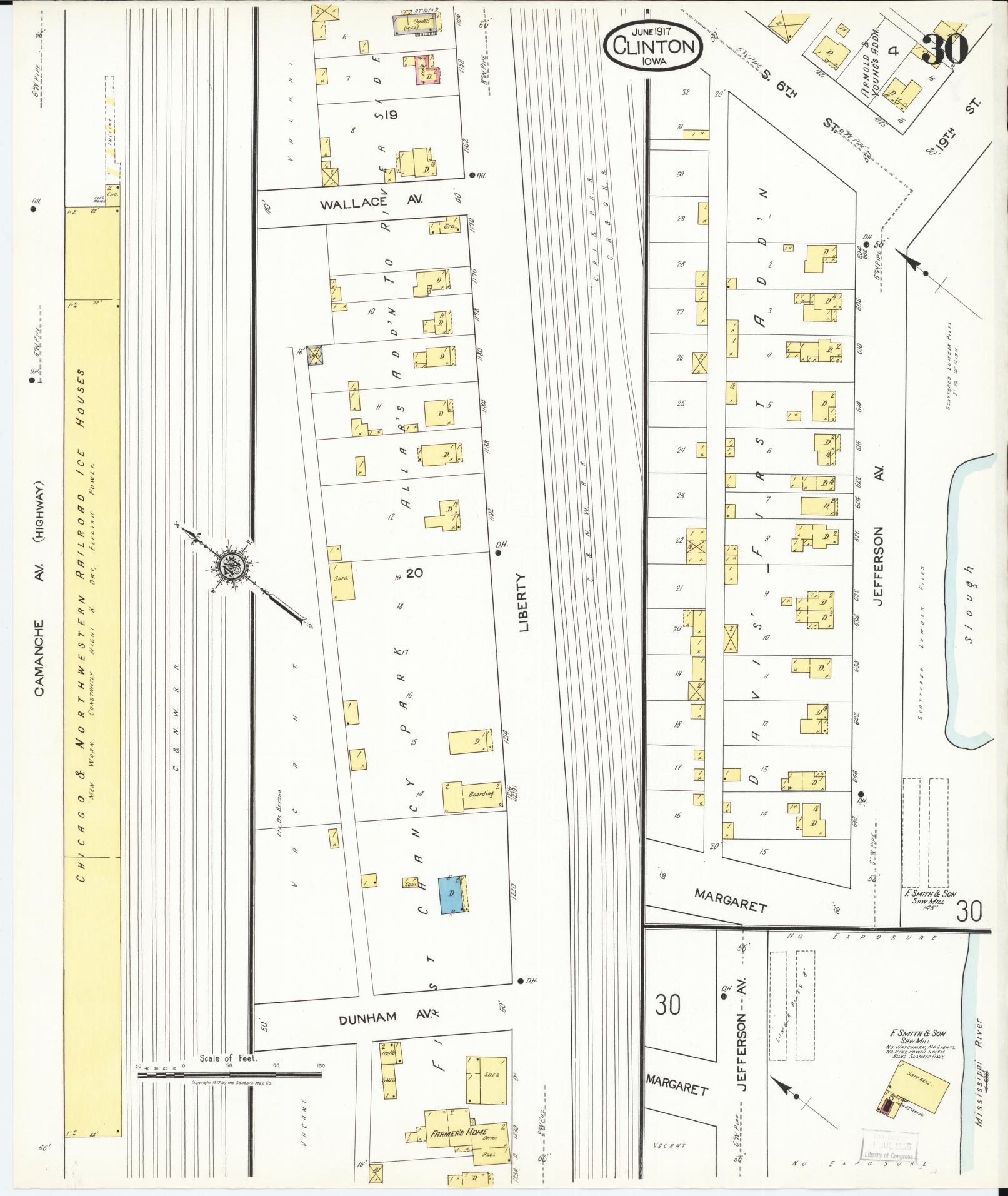 Sanborn Fire Insurance Map from Clinton, Clinton County, Iowa (1917), Sheet #0030 - Historic Sanborn Fire Insurance Map Print, vintage old map wall art