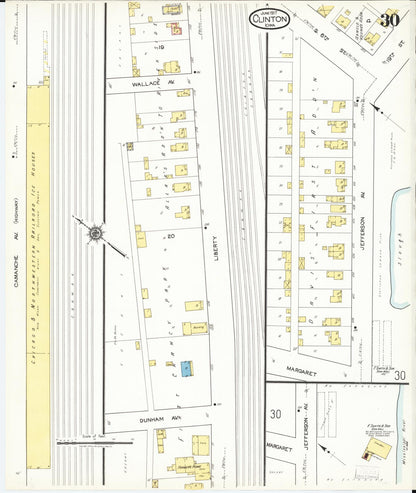 Sanborn Fire Insurance Map from Clinton, Clinton County, Iowa (1917), Sheet #0030 - Historic Sanborn Fire Insurance Map Print, vintage old map wall art
