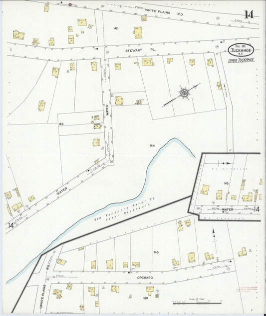 Sanborn Fire Insurance Map from Tuckahoe, Westchester County, New York (1911), Sheet #0014 - Historic Sanborn Fire Insurance Map Print, vintage old map wall art, antique decor, genealogy gift, New York New York map