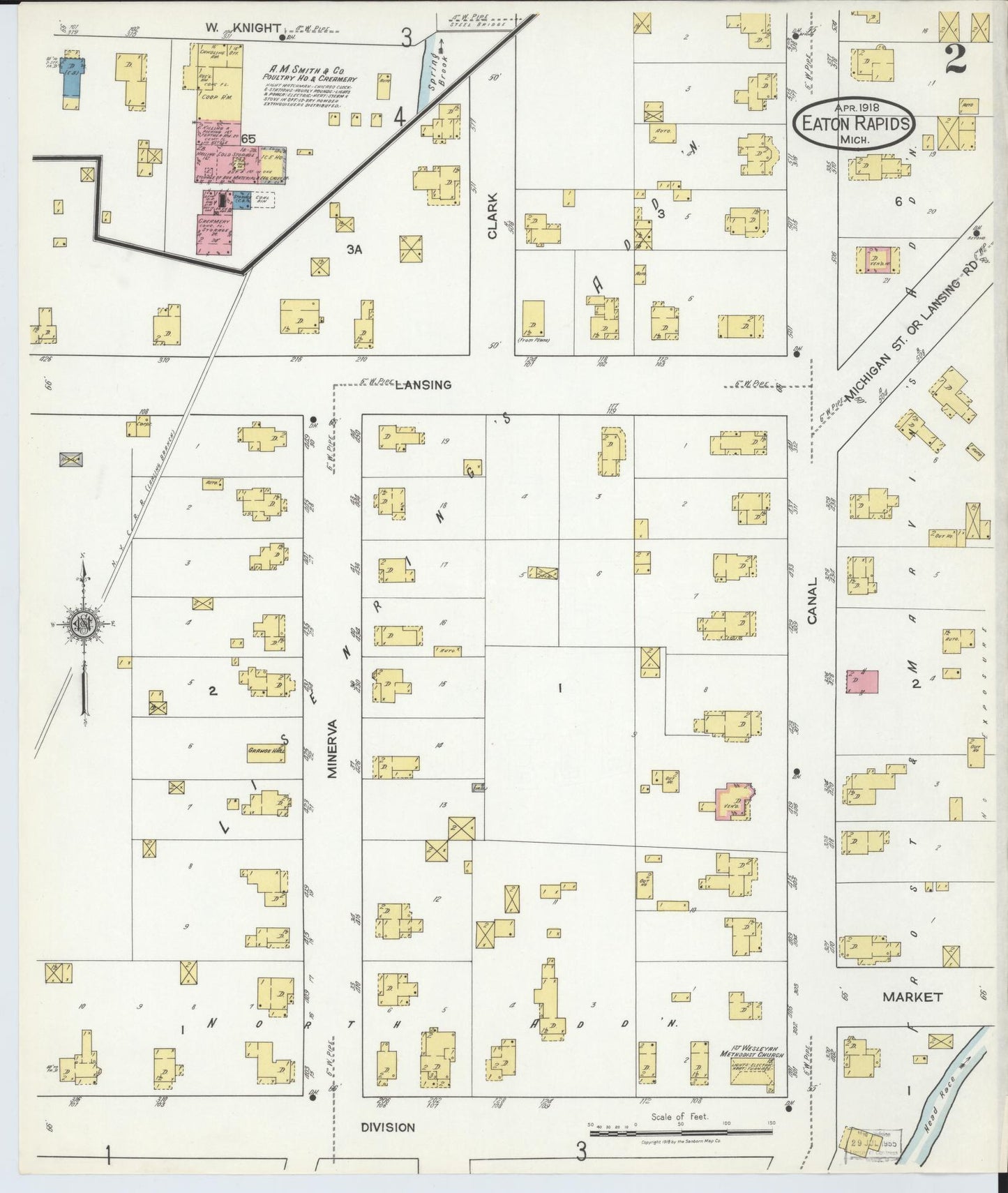 Sanborn Fire Insurance Map from Eaton Rapids, Eaton County, Michigan (1918), Sheet #0002 - Historic Sanborn Fire Insurance Map Print, vintage old map wall art, antique decor, genealogy gift, Michigan Michigan map