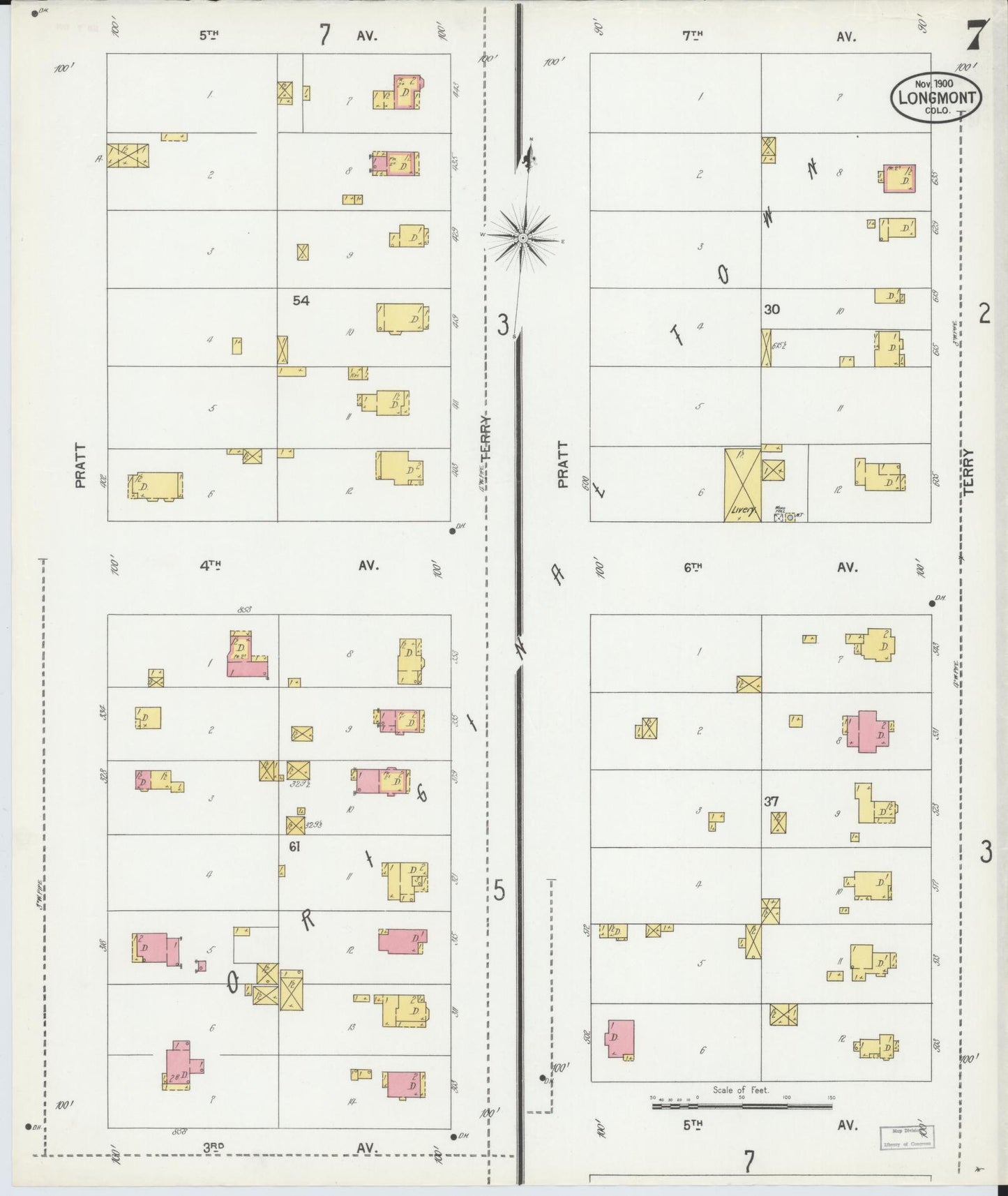Sanborn Fire Insurance Map from Longmont, Boulder County, Colorado (1900), Sheet #0007 - Historic Sanborn Fire Insurance Map Print, vintage old map wall art, antique decor, genealogy gift, Colorado Colorado map