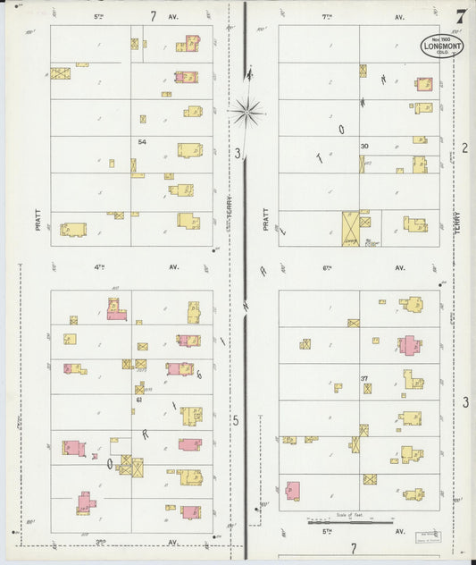Sanborn Fire Insurance Map from Longmont, Boulder County, Colorado (1900), Sheet #0007 - Historic Sanborn Fire Insurance Map Print, vintage old map wall art, antique decor, genealogy gift, Colorado Colorado map