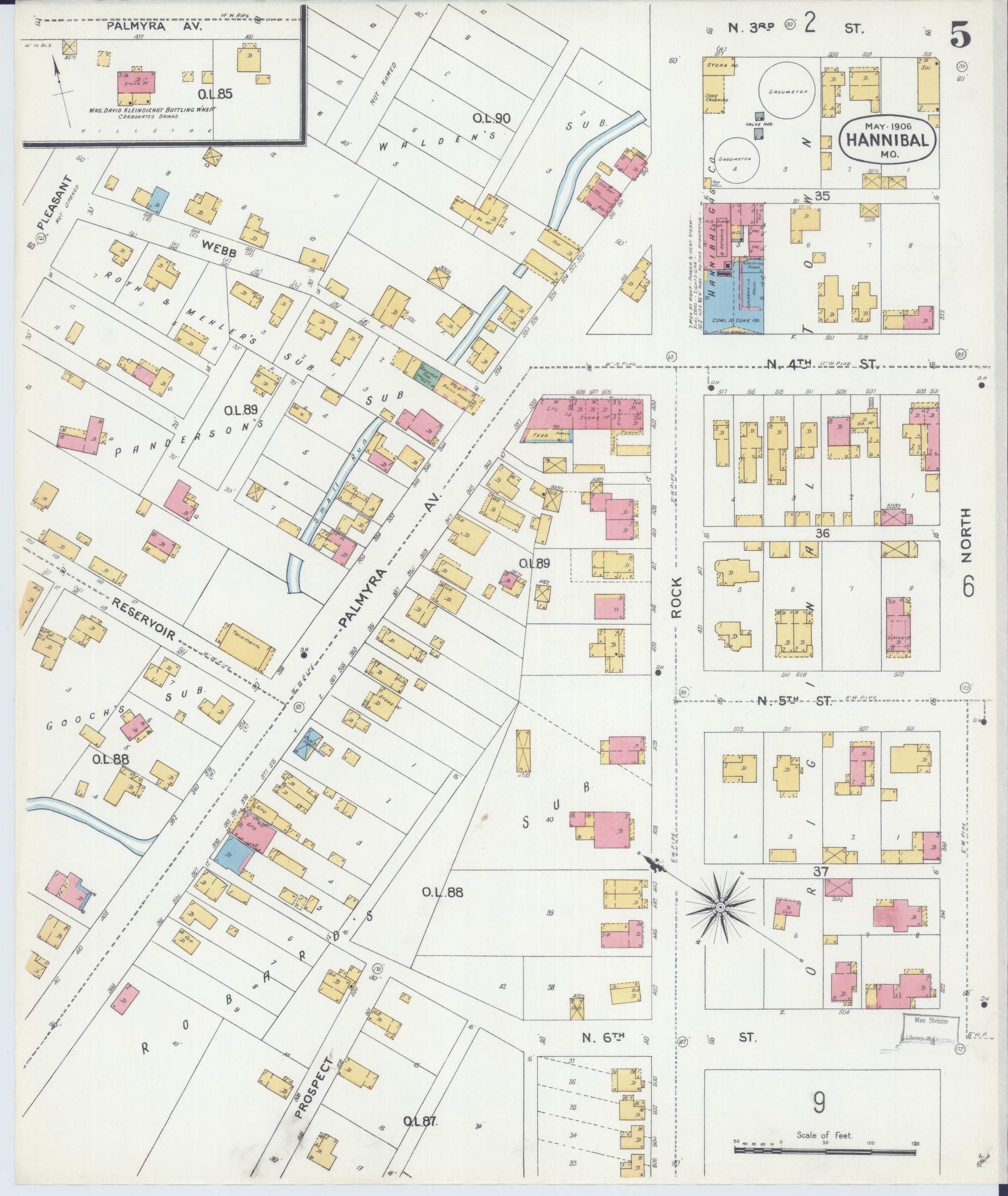 Sanborn Fire Insurance Map from Hannibal, Marion County, Missouri (1906), Sheet #0005 - Complete Map Set gallery image, historic Sanborn map, vintage wall art, Missouri Missouri
