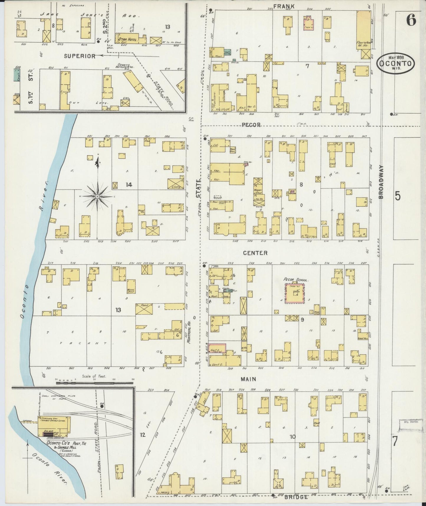 Sanborn Fire Insurance Map from Oconto, Oconto County, Wisconsin (1898), Sheet #0006 - Complete Map Set gallery image, historic Sanborn map, vintage wall art, Wisconsin Wisconsin