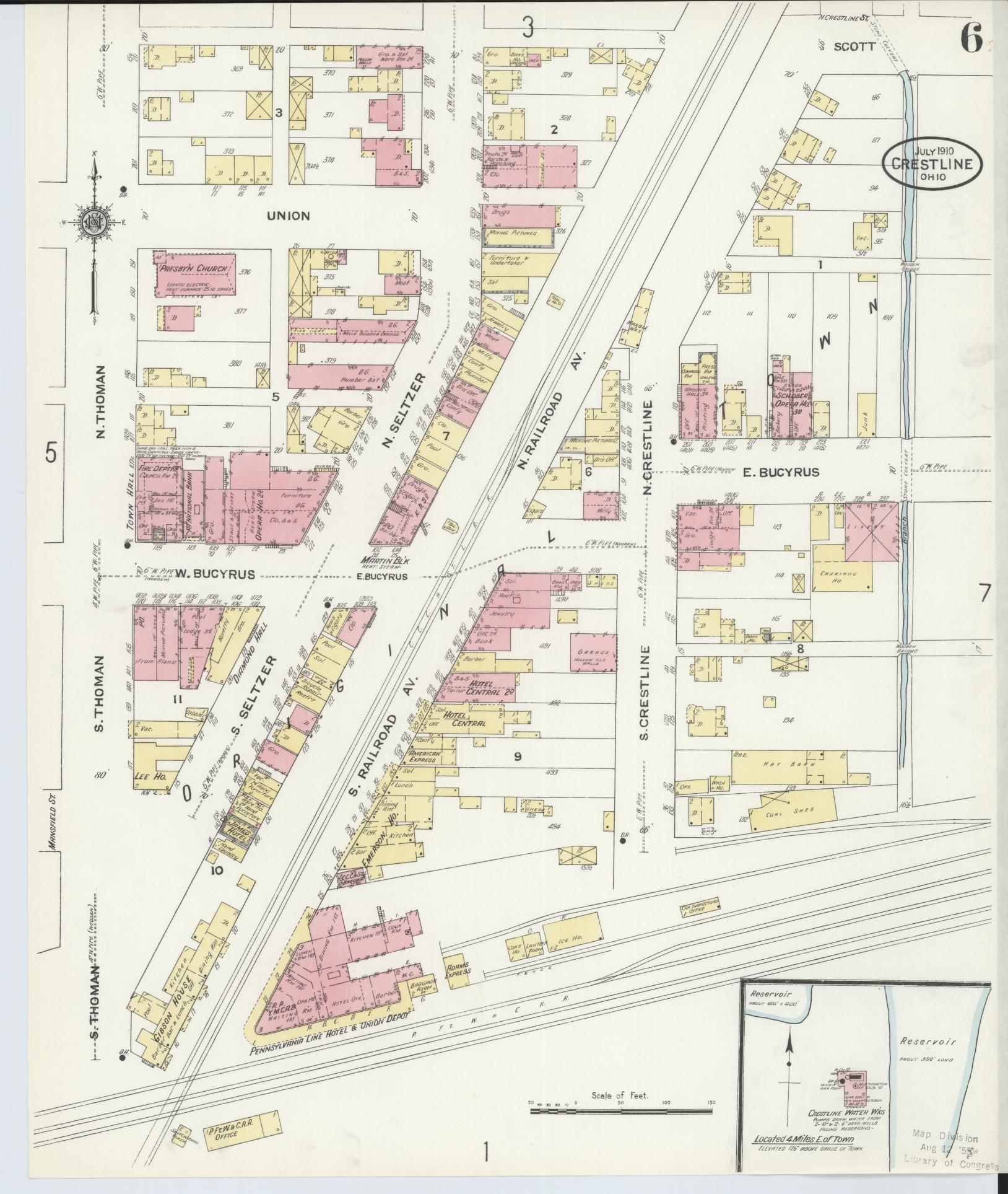 Sanborn Fire Insurance Map from Crestline, Crawford County, Ohio (1910), Sheet #0006 - Historic Sanborn Fire Insurance Map Print, vintage old map wall art, antique decor, genealogy gift, Ohio Ohio map