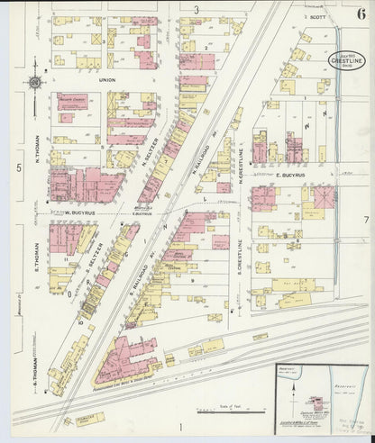Sanborn Fire Insurance Map from Crestline, Crawford County, Ohio (1910), Sheet #0006 - Historic Sanborn Fire Insurance Map Print, vintage old map wall art, antique decor, genealogy gift, Ohio Ohio map