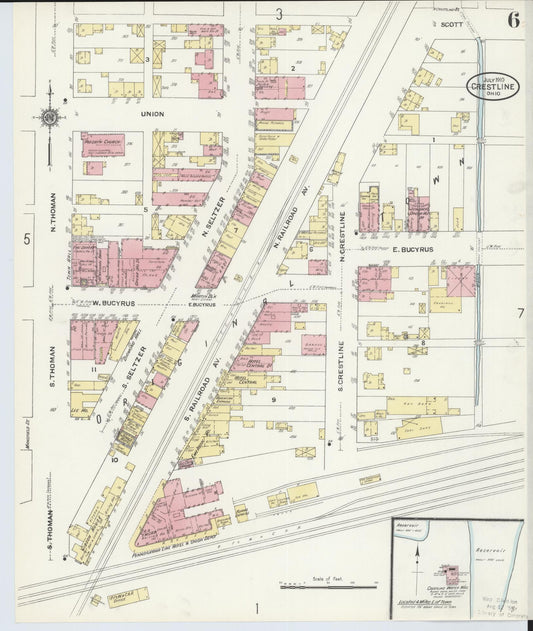 Sanborn Fire Insurance Map from Crestline, Crawford County, Ohio (1910), Sheet #0006 - Historic Sanborn Fire Insurance Map Print, vintage old map wall art, antique decor, genealogy gift, Ohio Ohio map