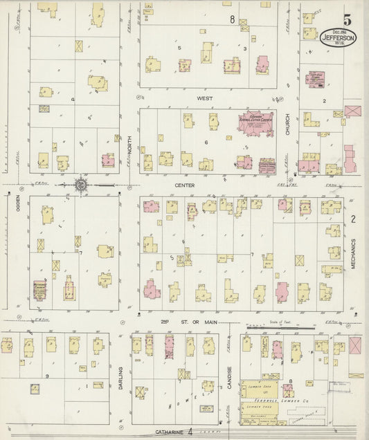 Sanborn Fire Insurance Map from Jefferson, Jefferson County, Wisconsin (1914), Sheet #0005 - Historic Sanborn Fire Insurance Map Print, vintage old map wall art, antique decor, genealogy gift, Wisconsin Wisconsin map