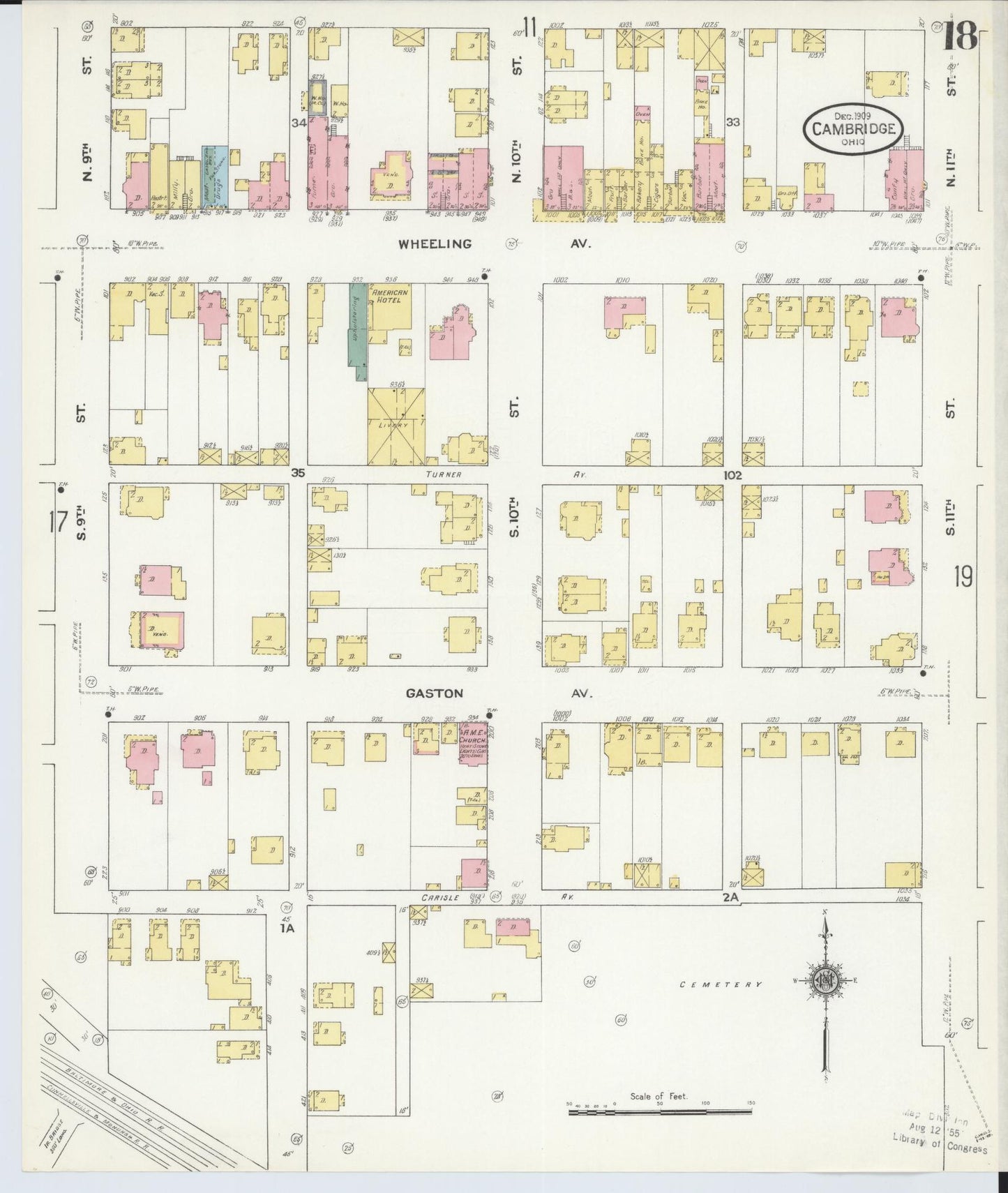 Sanborn Fire Insurance Map from Cambridge, Guernsey County, Ohio (1909), Sheet #0018 - Historic Sanborn Fire Insurance Map Print, vintage old map wall art, antique decor, genealogy gift, Ohio Ohio map