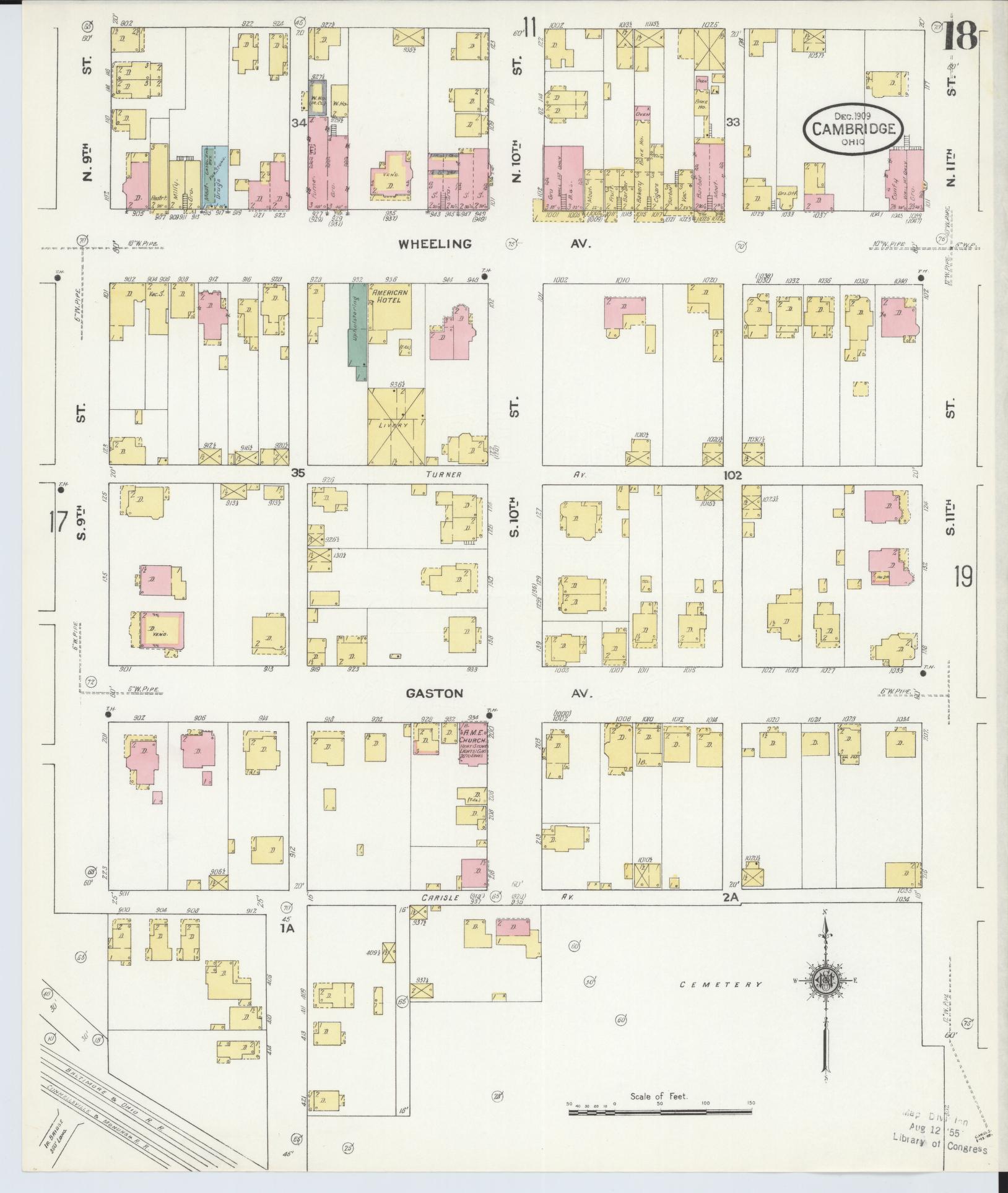 Sanborn Fire Insurance Map from Cambridge, Guernsey County, Ohio (1909), Sheet #0018 - Historic Sanborn Fire Insurance Map Print, vintage old map wall art, antique decor, genealogy gift, Ohio Ohio map