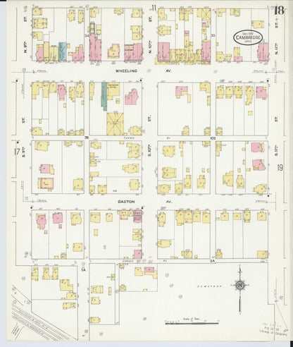 Sanborn Fire Insurance Map from Cambridge, Guernsey County, Ohio (1909), Sheet #0018 - Historic Sanborn Fire Insurance Map Print, vintage old map wall art, antique decor, genealogy gift, Ohio Ohio map