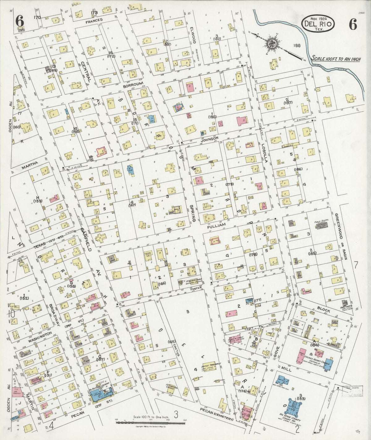Sanborn Fire Insurance Map from Del Rio, Val Verde County, Texas (1924), Sheet #0006 - Complete Map Set gallery image, historic Sanborn map, vintage wall art, Texas Texas