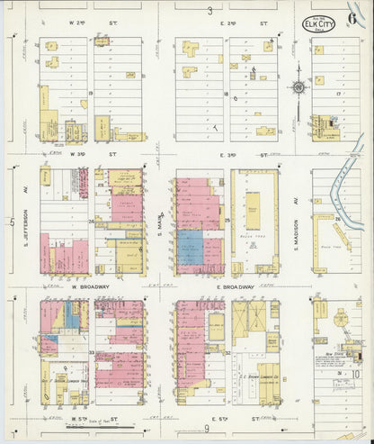 Sanborn Fire Insurance Map from Elk City, Beckham County, Oklahoma (1916), Sheet #0006 - Complete Map Set gallery image, historic Sanborn map, vintage wall art, Oklahoma Oklahoma