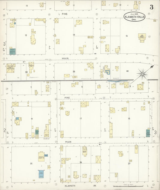 Sanborn Fire Insurance Map from Klamath Falls, Klamath County, Oregon (1898), Sheet #0003 - Historic Sanborn Fire Insurance Map Print, vintage old map wall art, antique decor, genealogy gift, Oregon Oregon map