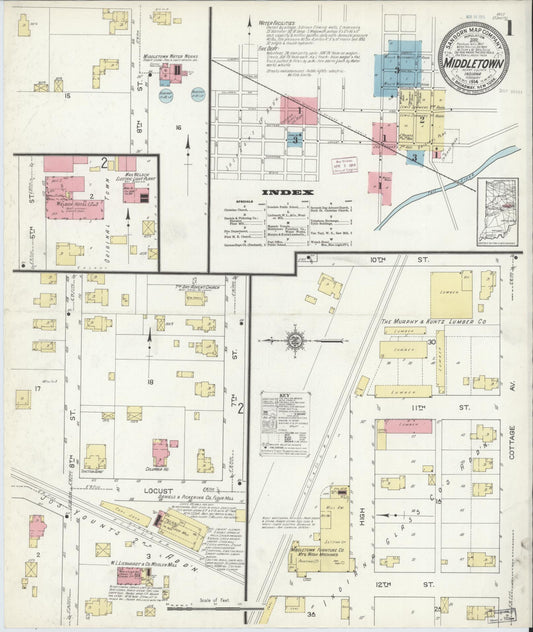 Sanborn Fire Insurance Map from Middletown, Henry County, Indiana (1914), Sheet #0001 - Historic Sanborn Fire Insurance Map Print, vintage old map wall art, antique decor, genealogy gift, Indiana Indiana map