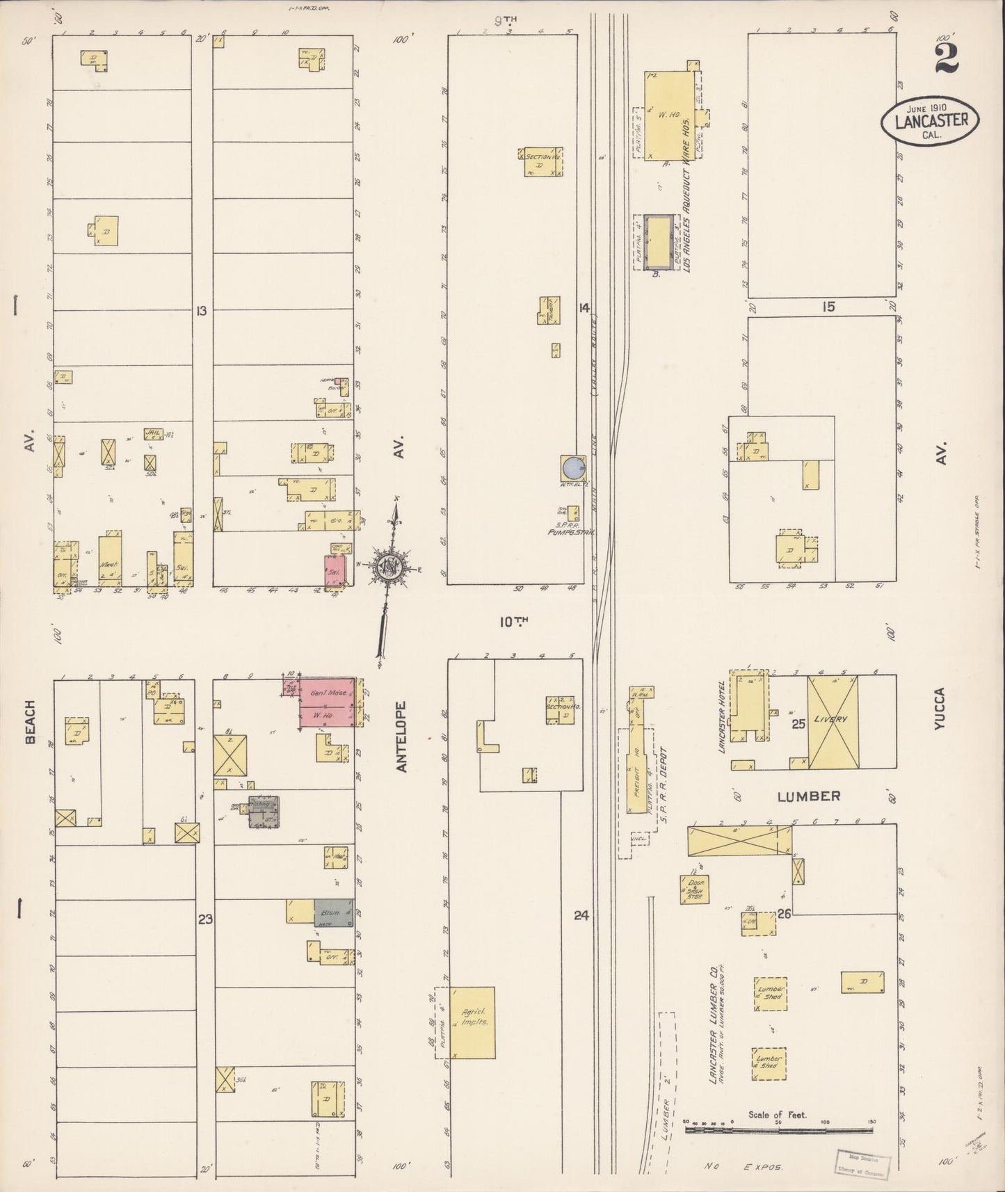Sanborn Fire Insurance Map from Lancaster, Los Angeles County, California (1910), Sheet #0002 - Historic Sanborn Fire Insurance Map Print, vintage old map wall art, antique decor, genealogy gift, California California map