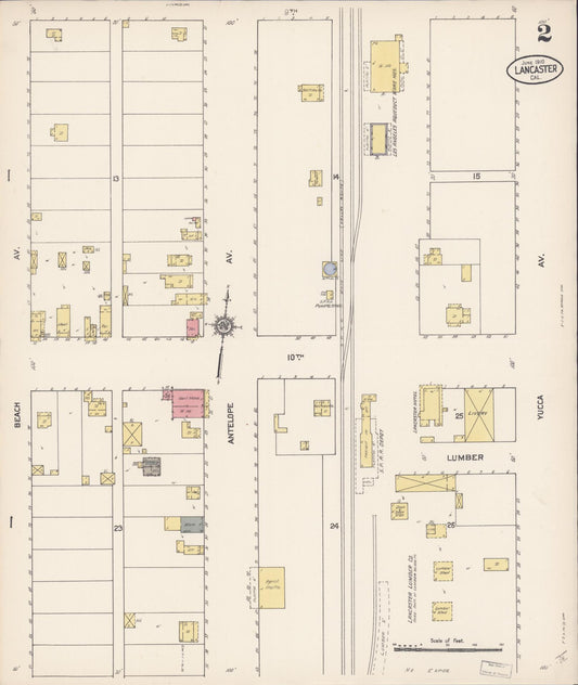 Sanborn Fire Insurance Map from Lancaster, Los Angeles County, California (1910), Sheet #0002 - Historic Sanborn Fire Insurance Map Print, vintage old map wall art, antique decor, genealogy gift, California California map