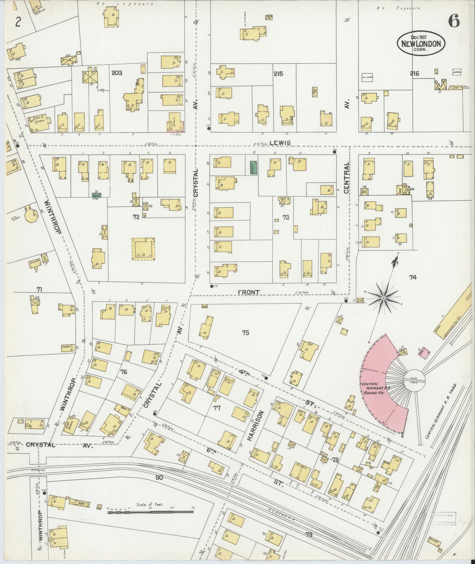 Sanborn Fire Insurance Map from New London, New London County, Connecticut (1901), Sheet #0006 - Complete Map Set gallery image, historic Sanborn map, vintage wall art, Connecticut Connecticut