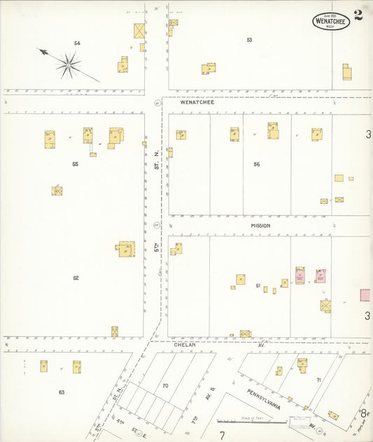 Sanborn Fire Insurance Map from Wenatchee, Chelan County, Washington (1905), Sheet #0002 - Historic Sanborn Fire Insurance Map Print, vintage old map wall art, antique decor, genealogy gift, Washington Washington map