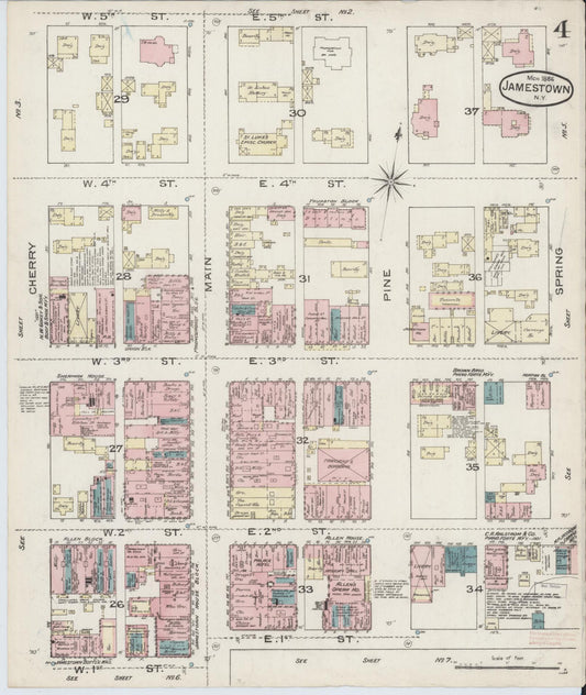 Sanborn Fire Insurance Map from Jamestown, Chautauqua County, New York (1886), Sheet #0004 - Historic Sanborn Fire Insurance Map Print, vintage old map wall art, antique decor, genealogy gift, New York New York map
