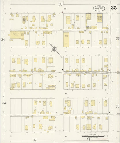 Sanborn Fire Insurance Map from Modesto, Stanislaus County, California (1919), Sheet #0035 - Complete Map Set gallery image, historic Sanborn map, vintage wall art, California California