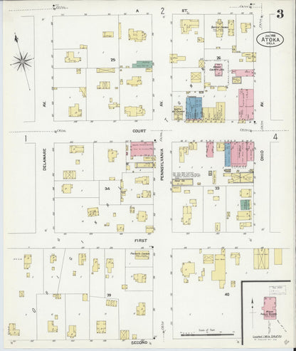 Sanborn Fire Insurance Map from Atoka, Atoka County, Oklahoma (1908), Sheet #0003 - Complete Map Set gallery image, historic Sanborn map, vintage wall art, Oklahoma Oklahoma