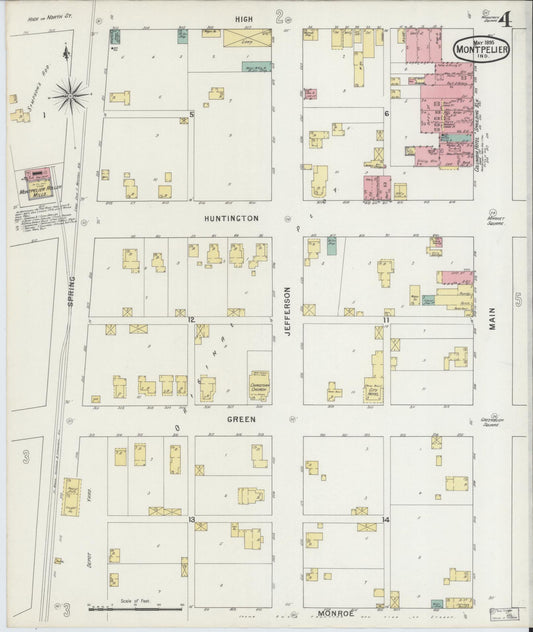 Sanborn Fire Insurance Map from Montpelier, Blackford County, Indiana (1895), Sheet #0004 - Historic Sanborn Fire Insurance Map Print, vintage old map wall art, antique decor, genealogy gift, Indiana Indiana map