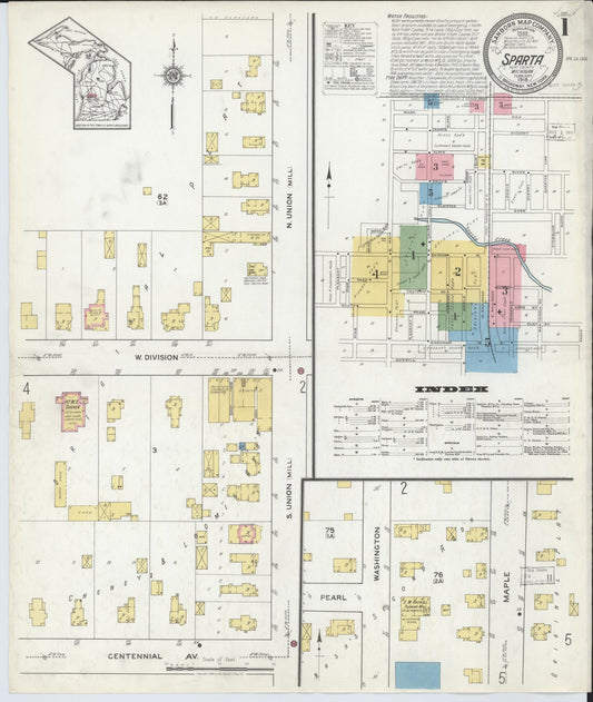 Sanborn Fire Insurance Map from Sparta, Kent County, Michigan (1918), Sheet #0001 - Historic Sanborn Fire Insurance Map Print, vintage old map wall art, antique decor, genealogy gift, Michigan Michigan map