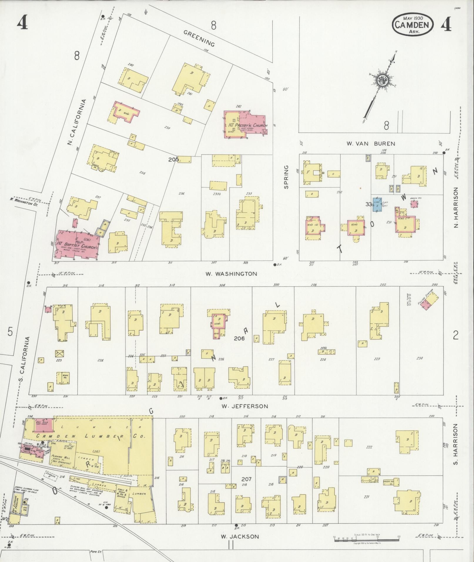 Sanborn Fire Insurance Map from Camden, Ouachita County, Arkansas (1930), Sheet #0004 - Complete Map Set gallery image, historic Sanborn map, vintage wall art, Arkansas Arkansas