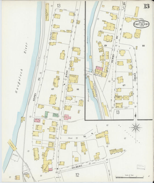 Sanborn Fire Insurance Map from Derby, New Haven County, Connecticut (1896), Sheet #0013 - Historic Sanborn Fire Insurance Map Print, vintage old map wall art, antique decor, genealogy gift, Connecticut Connecticut map