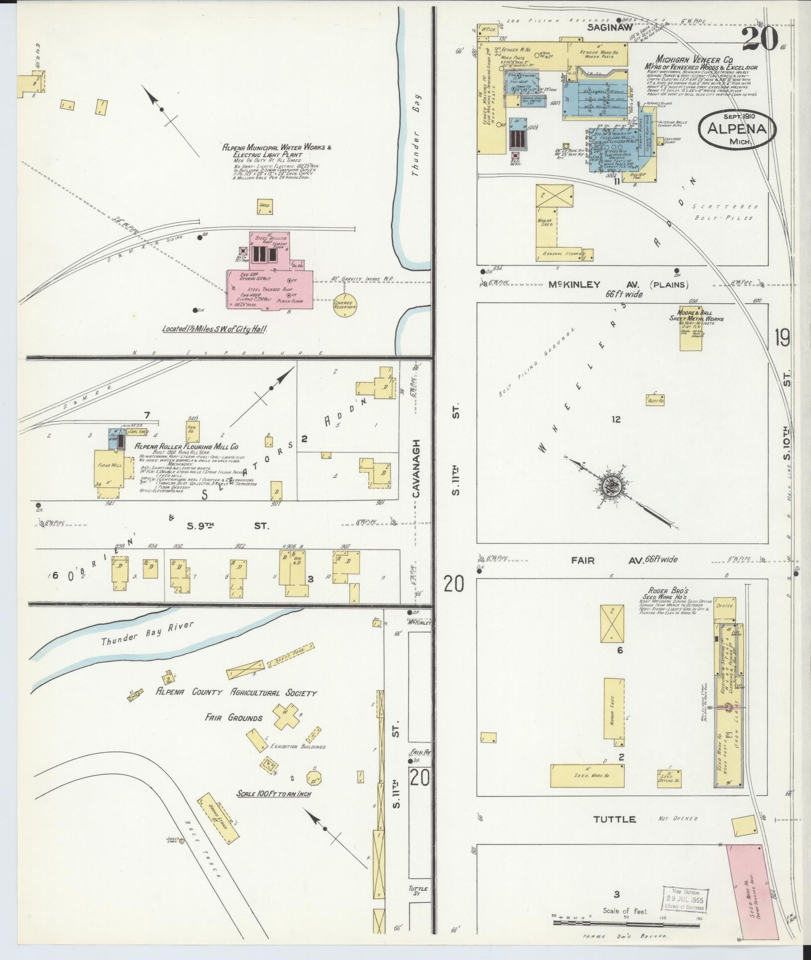 Sanborn Fire Insurance Map from Alpena, Alpena County, Michigan (1910), Sheet #0020 - Complete Map Set gallery image, historic Sanborn map, vintage wall art, Michigan Michigan