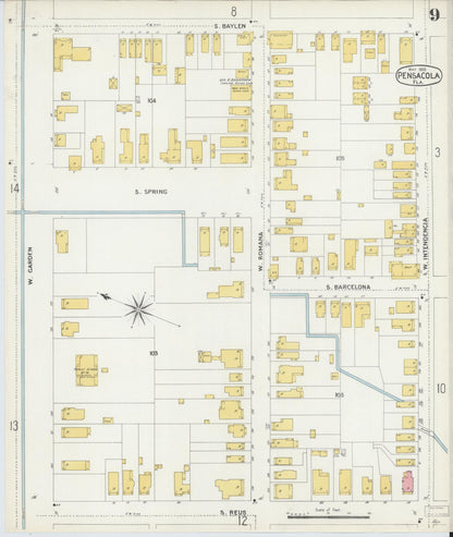 Sanborn Fire Insurance Map from Pensacola, Escambia County, Florida (1903), Sheet #0009 - Complete Map Set gallery image, historic Sanborn map, vintage wall art, Florida Florida