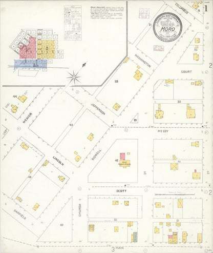 Sanborn Fire Insurance Map from Moro, Sherman County, Oregon (1905), Sheet #0001 - Complete Map Set gallery image, historic Sanborn map, vintage wall art, Oregon Oregon