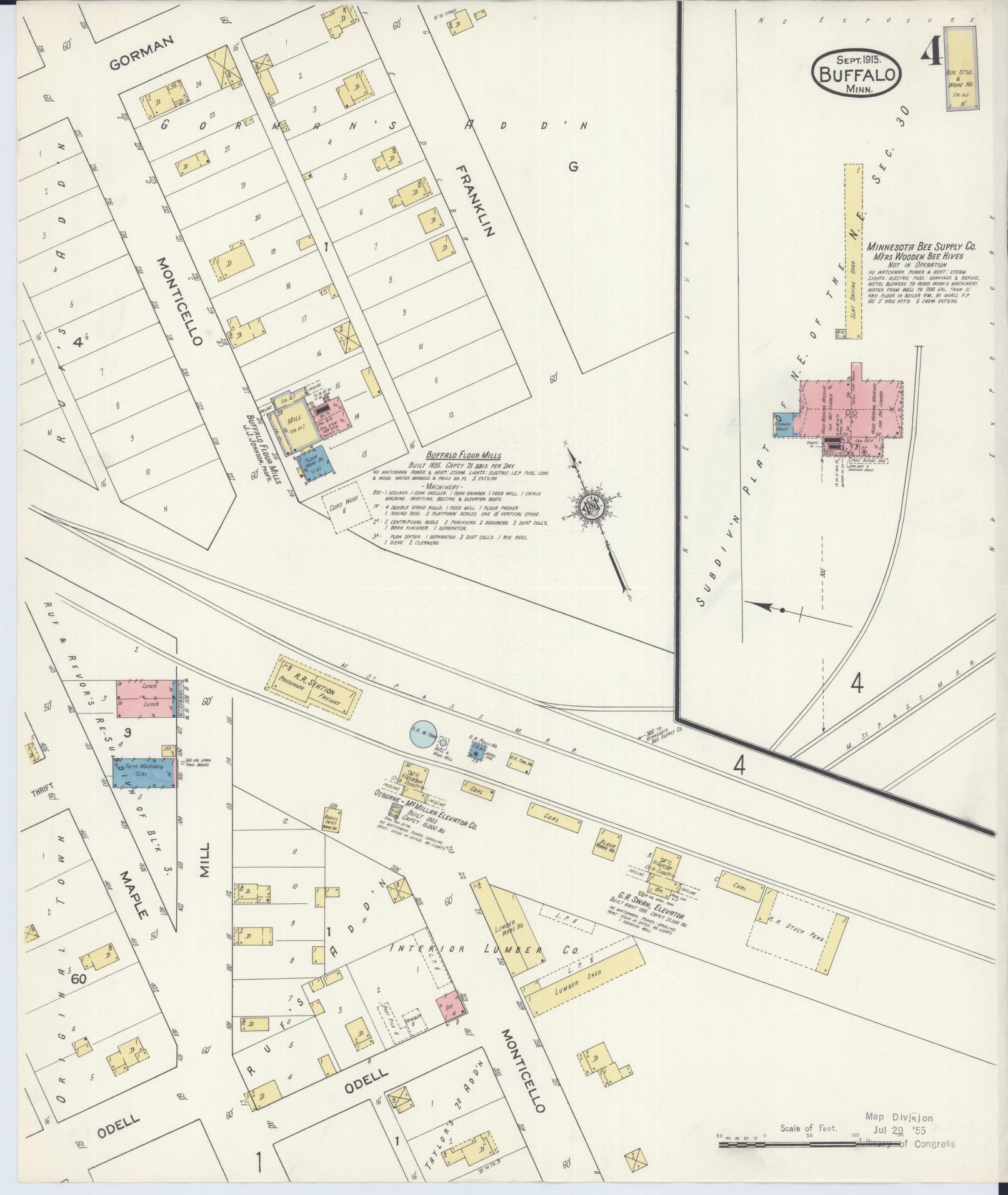 Sanborn Fire Insurance Map from Buffalo, Wright County, Minnesota (1915), Sheet #0004 - Historic Sanborn Fire Insurance Map Print, vintage old map wall art, antique decor, genealogy gift, Minnesota Minnesota map