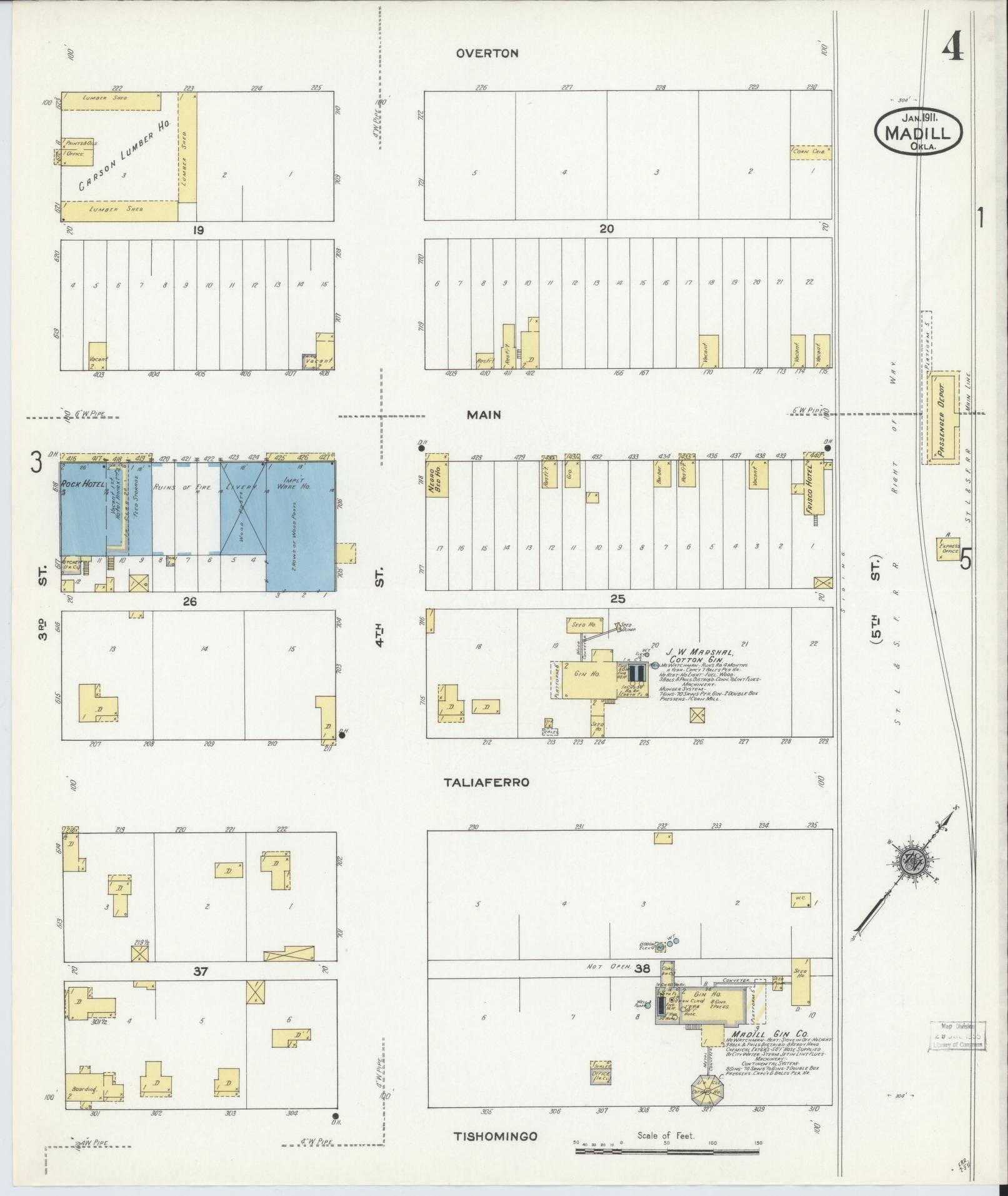 Sanborn Fire Insurance Map from Madill, Marshall County, Oklahoma (1911), Sheet #0004 - Historic Sanborn Fire Insurance Map Print, vintage old map wall art, antique decor, genealogy gift, Oklahoma Oklahoma map