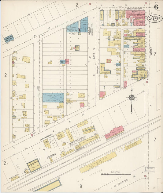 Sanborn Fire Insurance Map from Casper, Natrona County, Wyoming (1912), Sheet #0006 - Historic Sanborn Fire Insurance Map Print, vintage old map wall art, antique decor, genealogy gift, Wyoming Wyoming map