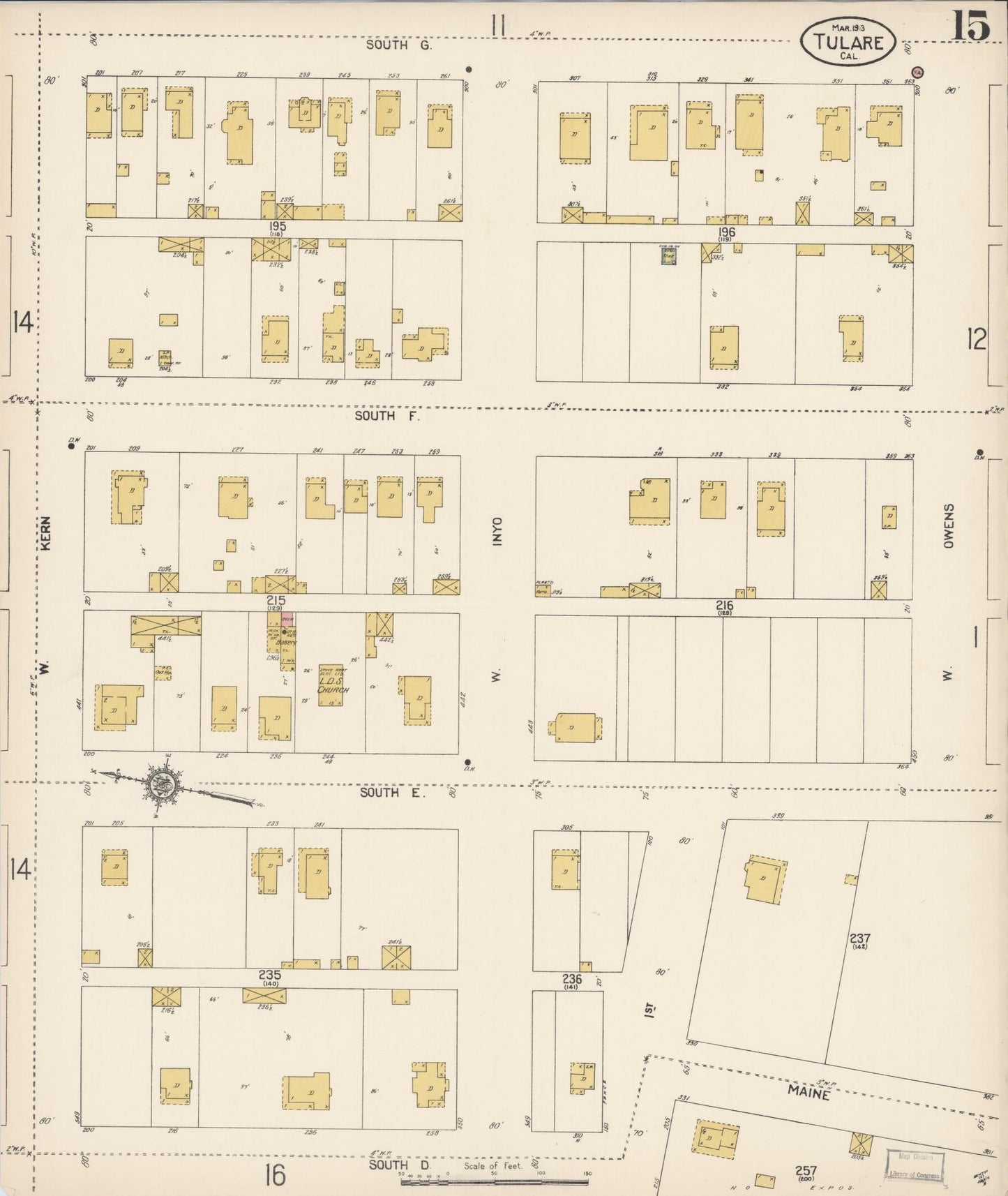 Sanborn Fire Insurance Map from Tulare, Tulare County, California (1913), Sheet #0015 - Complete Map Set gallery image, historic Sanborn map, vintage wall art, California California