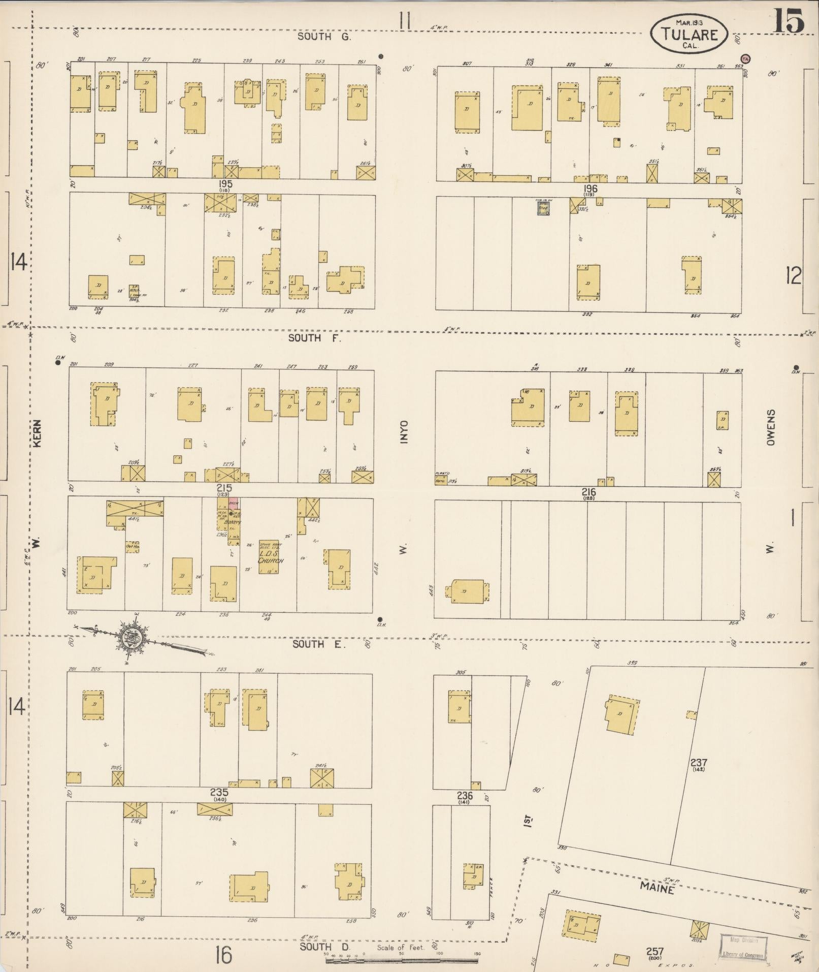Sanborn Fire Insurance Map from Tulare, Tulare County, California (1913), Sheet #0015 - Complete Map Set gallery image, historic Sanborn map, vintage wall art, California California