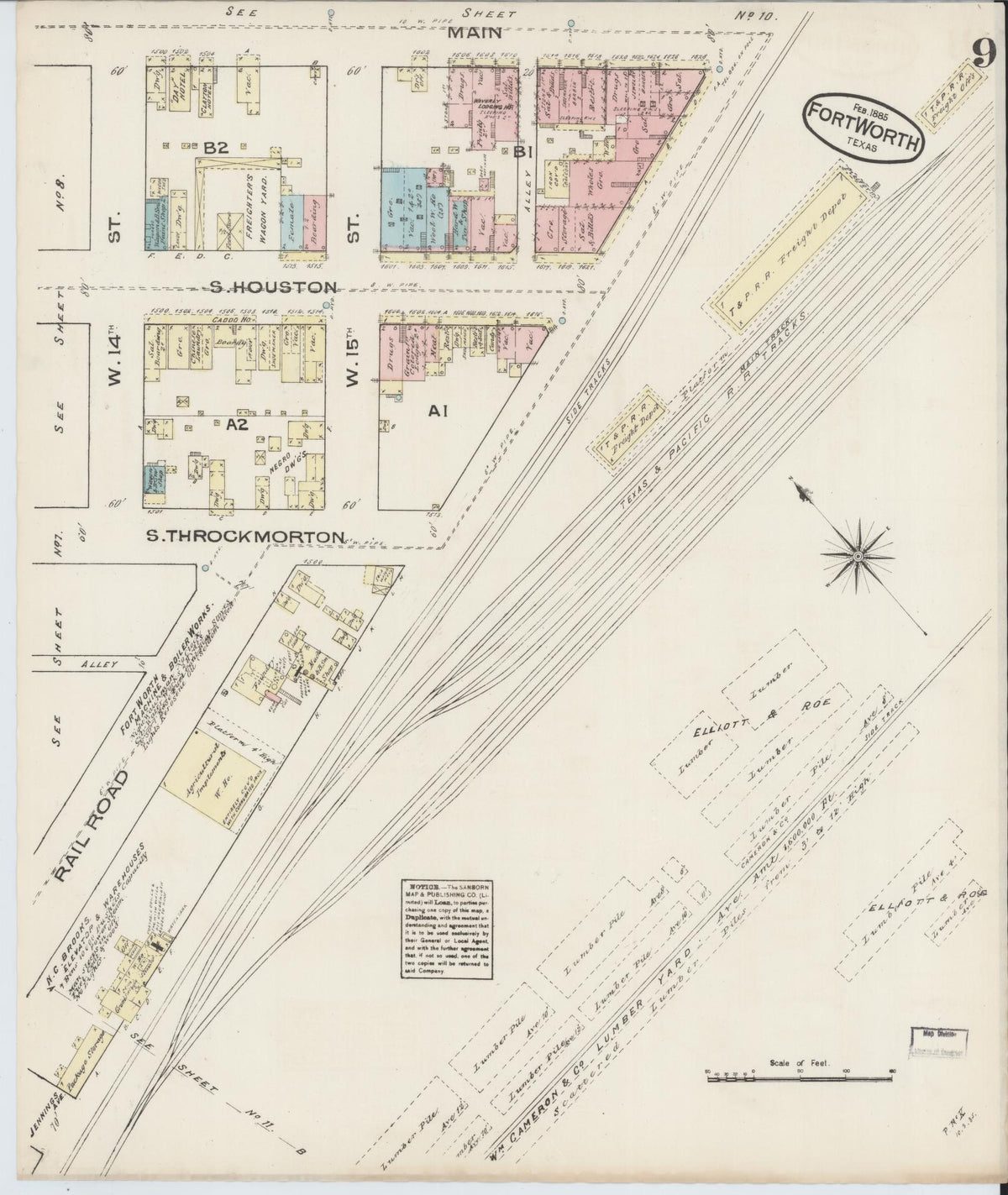 Sanborn Fire Insurance Map from Fort Worth, Tarrant County, Texas (1885), Sheet #0009 - Complete Map Set gallery image, historic Sanborn map, vintage wall art, Texas Texas