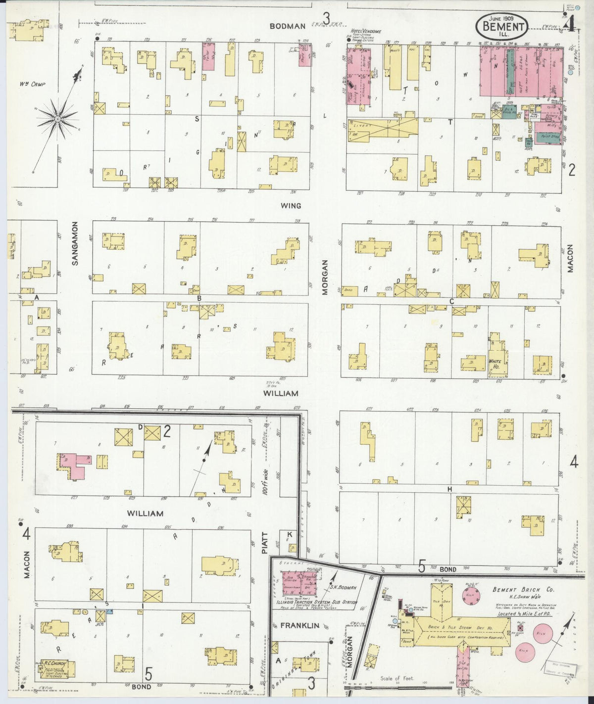 Sanborn Fire Insurance Map from Bement, Piatt County, Illinois (1909), Sheet #0004 - Complete Map Set gallery image, historic Sanborn map, vintage wall art, Illinois Illinois