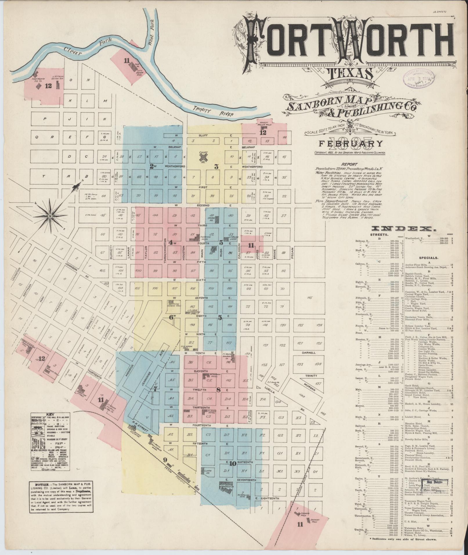 Sanborn Fire Insurance Map from Fort Worth, Tarrant County, Texas. (1885) – Historic Sanborn Fire Insurance Map Print