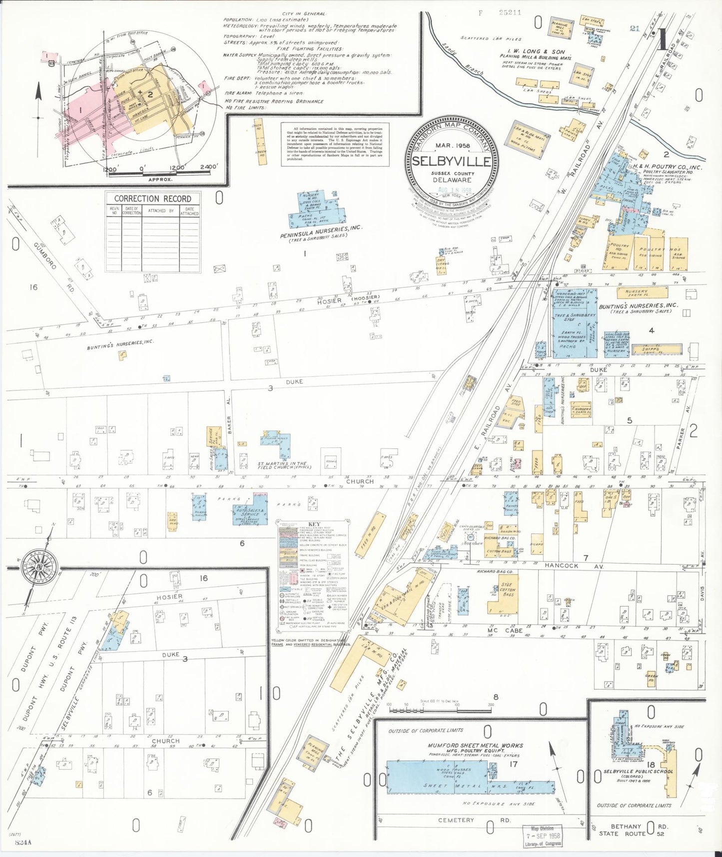 Sanborn Fire Insurance Map from Selbyville, Sussex County, Delaware. (1958) – Historic Sanborn Fire Insurance Map Print