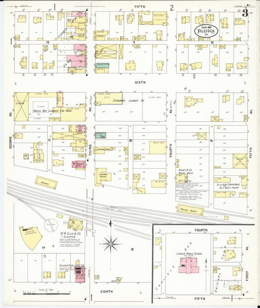 Sanborn Fire Insurance Map from Villisca, Montgomery County, Iowa (1907), Sheet #0003 - Historic Sanborn Fire Insurance Map Print, vintage old map wall art