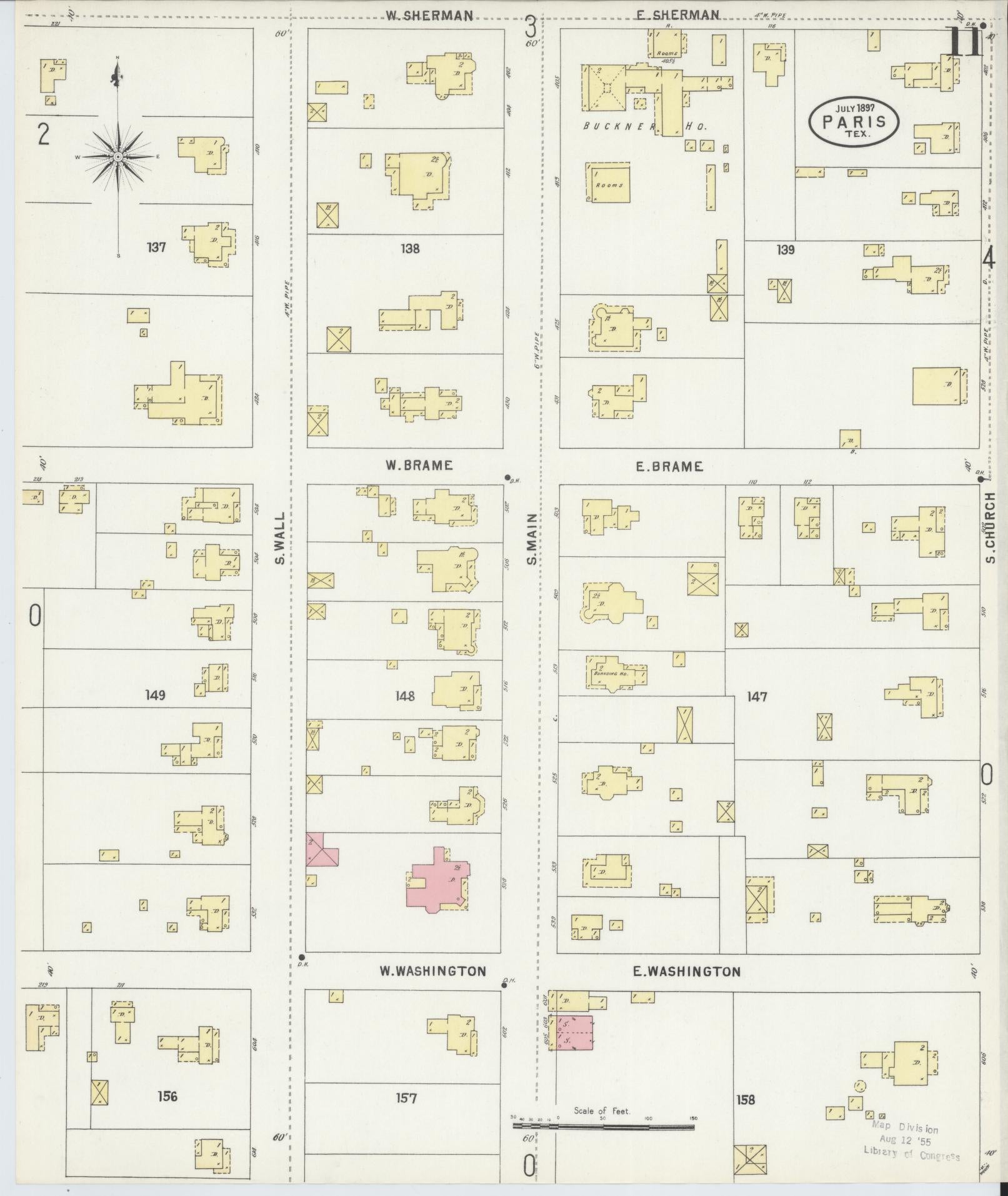 Sanborn Fire Insurance Map from Paris, Lamar County, Texas (1897), Sheet #0011 - Historic Sanborn Fire Insurance Map Print, vintage old map wall art, antique decor, genealogy gift, Texas Texas map