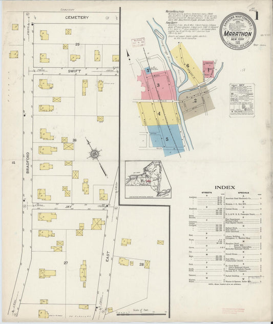 Sanborn Fire Insurance Map from Marathon, Cortland County, New York (1915), Sheet #0001 - Complete Map Set gallery image, historic Sanborn map, vintage wall art, New York New York