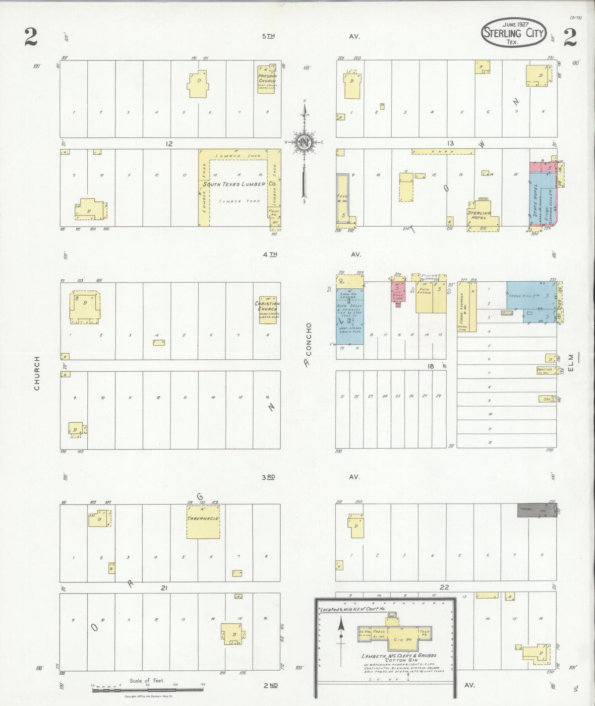Sanborn Fire Insurance Map from Sterling City, Sterling County, Texas (1927), Sheet #0002 - Historic Sanborn Fire Insurance Map Print, vintage old map wall art, antique decor, genealogy gift, Texas Texas map