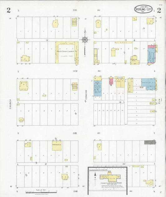 Sanborn Fire Insurance Map from Sterling City, Sterling County, Texas (1927), Sheet #0002 - Historic Sanborn Fire Insurance Map Print, vintage old map wall art, antique decor, genealogy gift, Texas Texas map