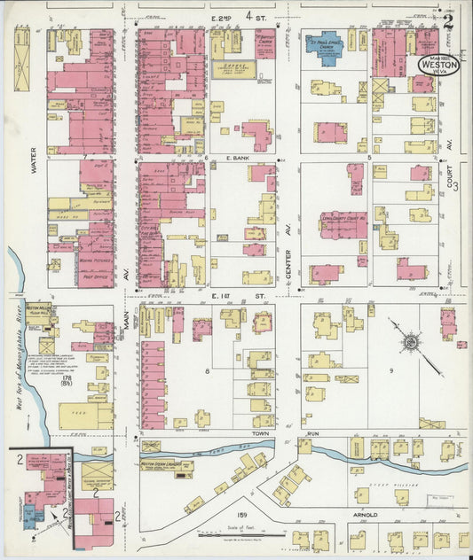 Sanborn Fire Insurance Map from Weston, Lewis County, West Virginia (1921), Sheet #0002 - Historic Sanborn Fire Insurance Map Print, vintage old map wall art, antique decor, genealogy gift, West Virginia West Virginia map
