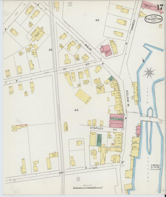 Sanborn Fire Insurance Map from Taunton, Bristol County, Massachusetts (1893), Sheet #0017 - Historic Sanborn Fire Insurance Map Print, vintage old map wall art, antique decor, genealogy gift, Massachusetts Massachusetts map
