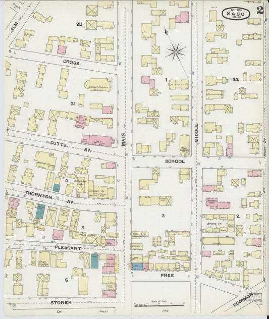 Sanborn Fire Insurance Map from Saco, York County, Maine (1891), Sheet #0002 - Historic Sanborn Fire Insurance Map Print, vintage old map wall art, antique decor, genealogy gift, Maine Maine map